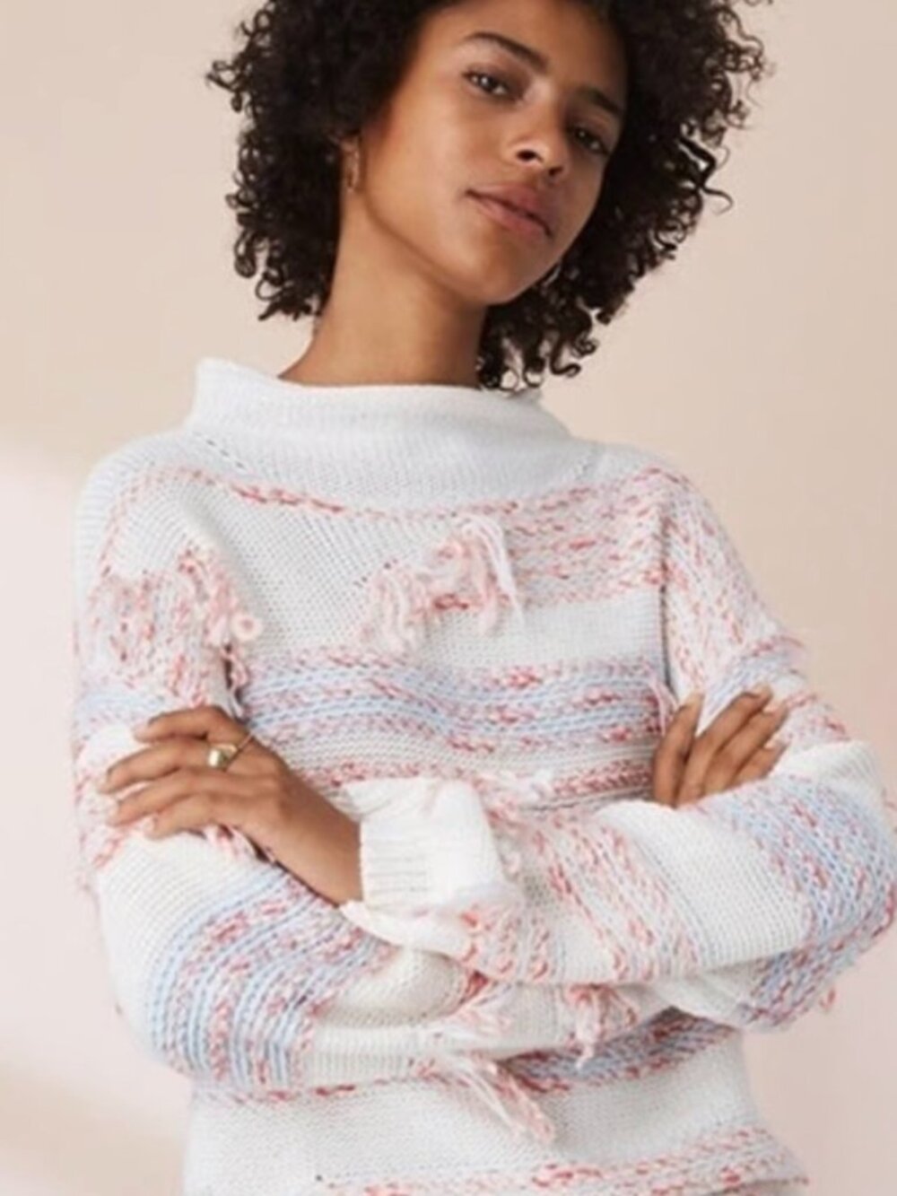 NWT Lou & Grey Fringe Out Mock Neck Chunky Sweater Wool Cotton Alpaca Blend $79 - Picture 1 of 9